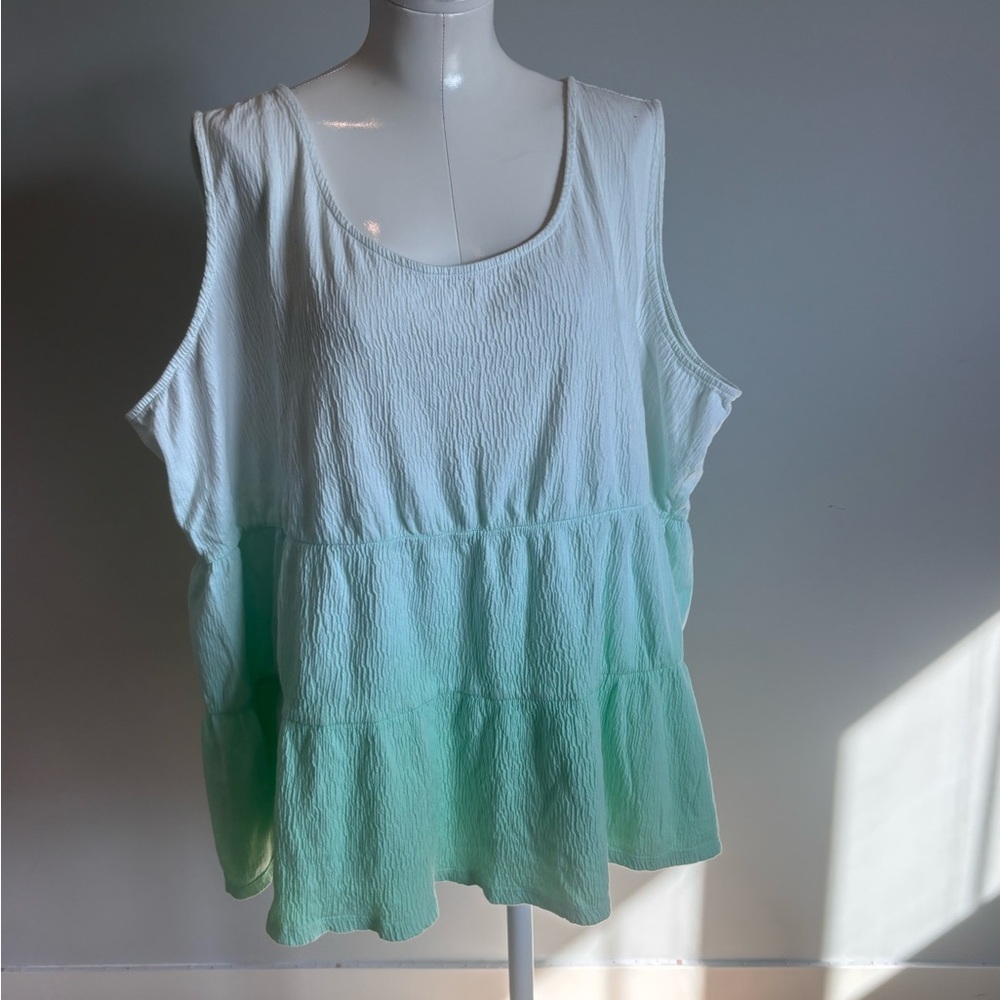 Lands' End Sleeveless Gradient Tank Top - White and Green